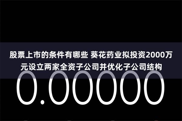 股票上市的条件有哪些 葵花药业拟投资2000万元设立两家全资子公司并优化子公司结构