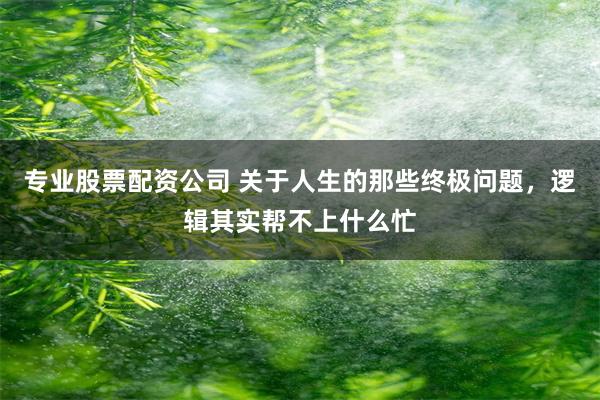 专业股票配资公司 关于人生的那些终极问题,逻辑其实帮不上什么忙